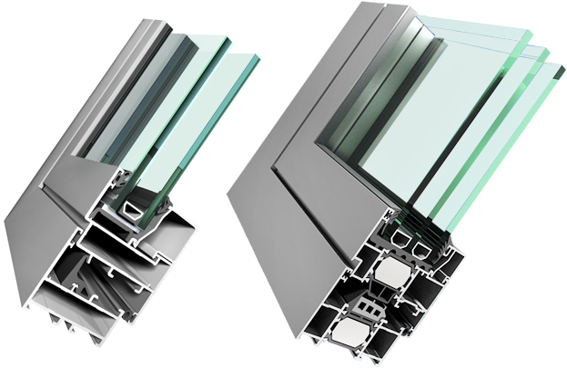 Схема конструкции холодных и теплых алюминиевых окон
